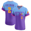 Colorado Rockies #2 Tyler Freeman Player Purple-Light Blue HeidiMiller City Connect Limited Elite Home T-shirt Stitched Jerseys