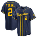 Milwaukee Brewers #2 Brice Turang Player Navy HeidiMiller Home Stadium Game Stitched Jerseys