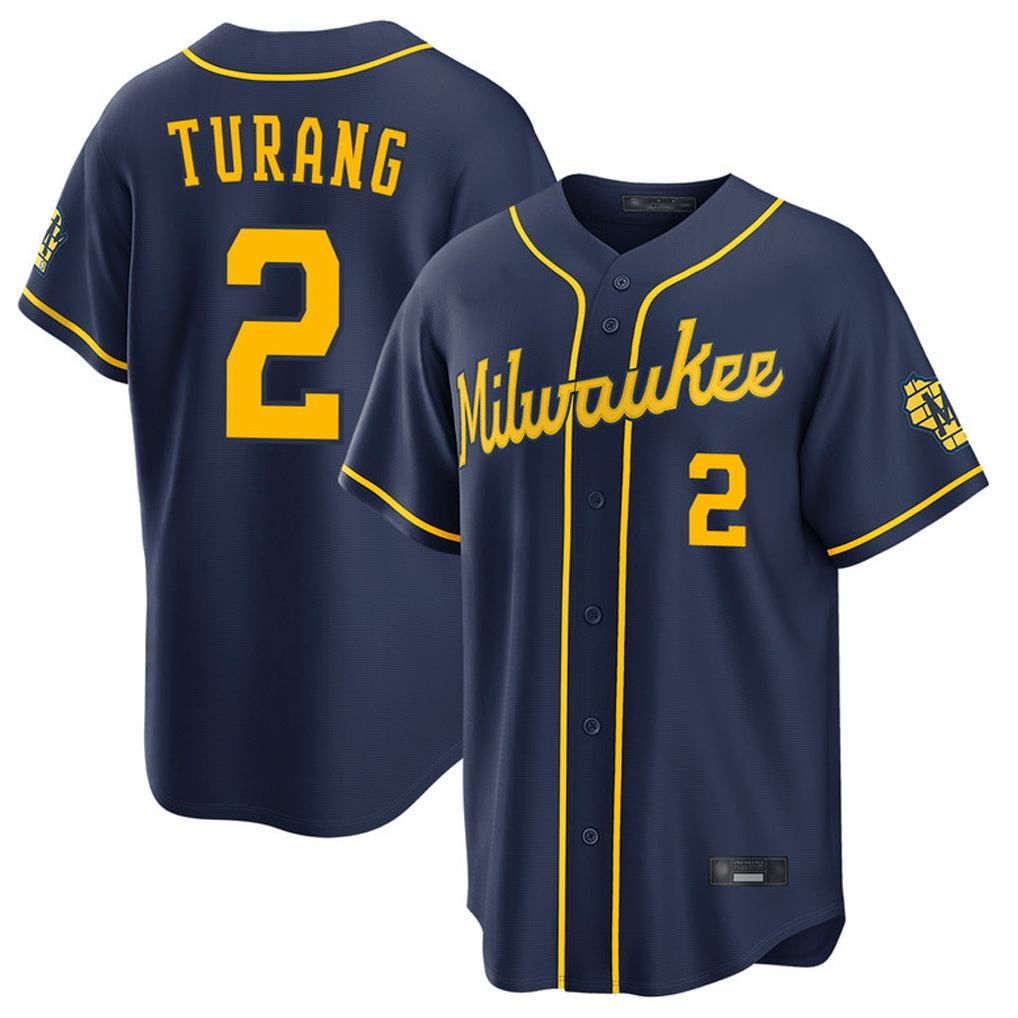 Milwaukee Brewers #2 Brice Turang Player Navy HeidiMiller Home Stadium Game Stitched Jerseys