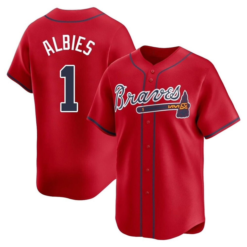 Atlanta Braves #1 Ozzie Albies Player Red HeidiMiller Limited Home Game Stitched Jerseys
