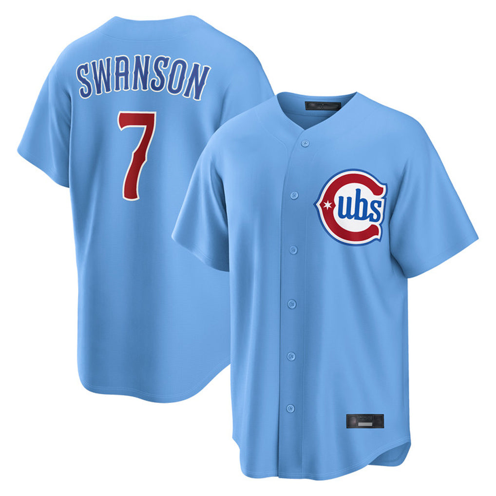 Chicago Cubs #7 Dansby Swanson Player Light Blue HeidiMiller Home Game Stitched Jerseys
