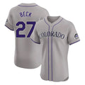 Colorado Rockies #27 Jordan Beck Player Gray HeidiMiller Limited Elite Home Stitched Jerseys