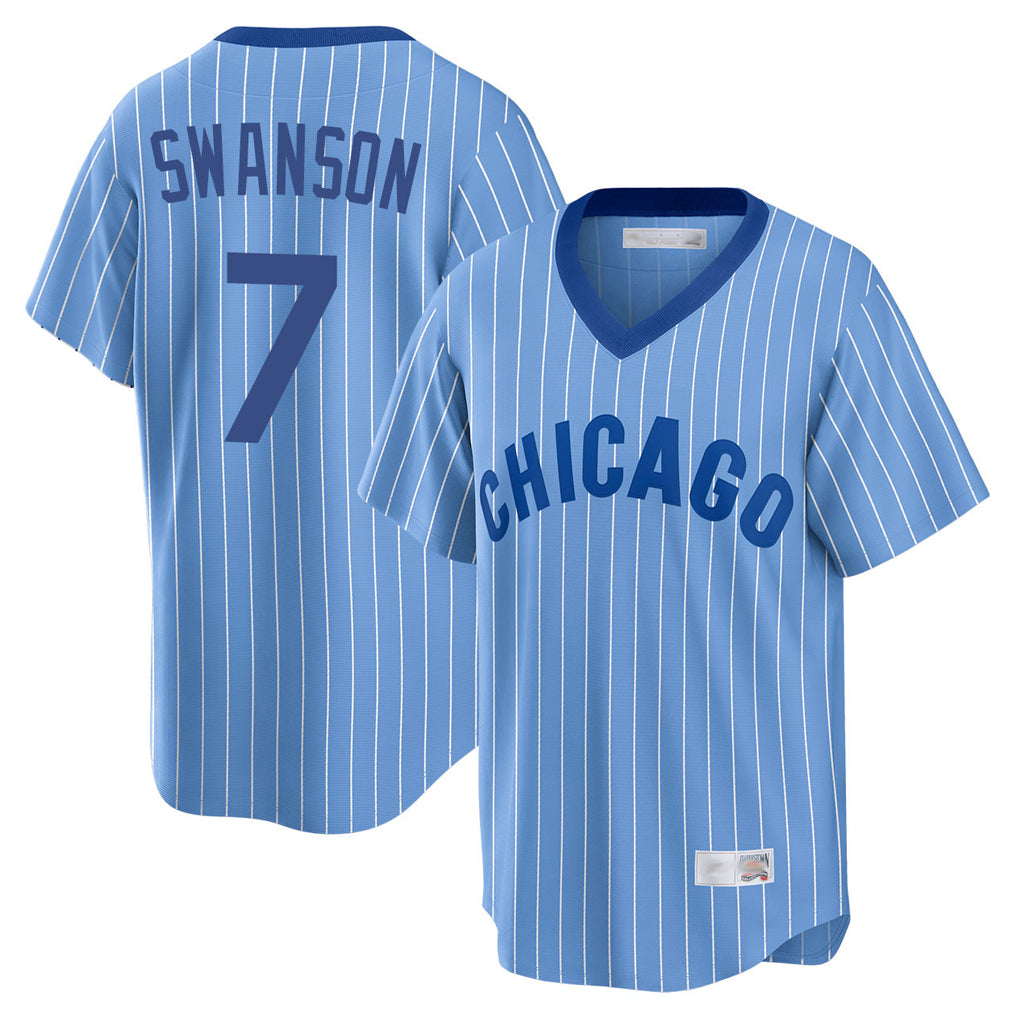 Chicago Cubs #7 Dansby Swanson Player Blue HeidiMiller T-shirt Cooperstown Collection Limited Stitched Jerseys