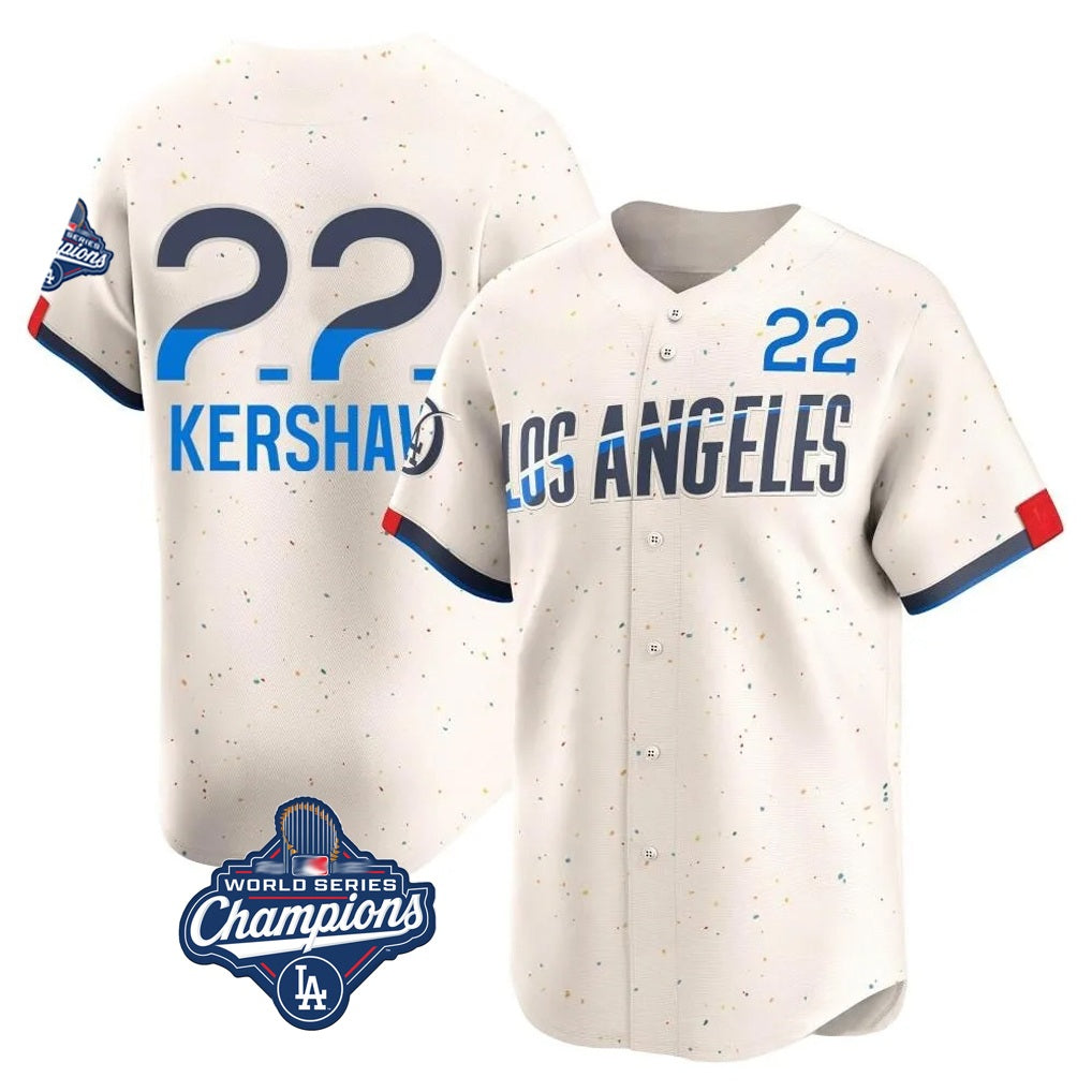 Los Angeles Dodgers #22 Clayton Kershaw Player Cream HeidiMiller World Series Meet City Connect Limited Home Stitched Jerseys