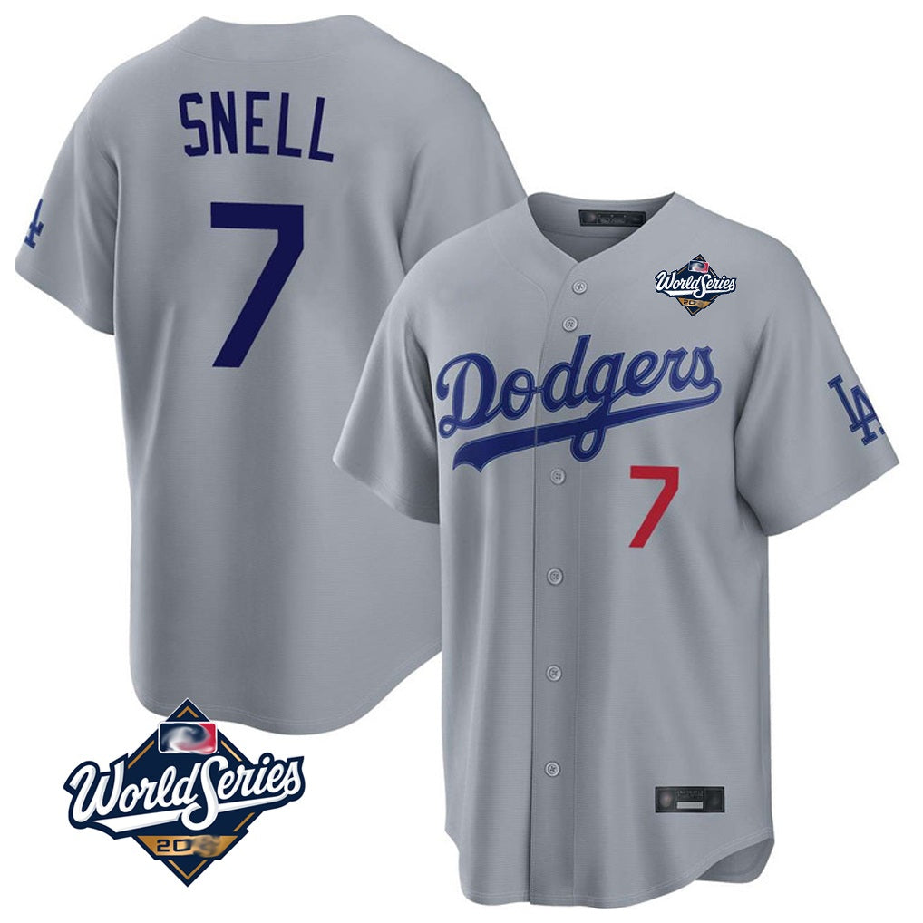 Los Angeles Dodgers #7 Blake Snell Player Gray HeidiMiller Game World Series Home Stitched Jerseys