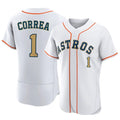 Houston Astros #1 Carlos Correa Player Gold HeidiMiller Collection Limited Elite Home Stitched Jerseys