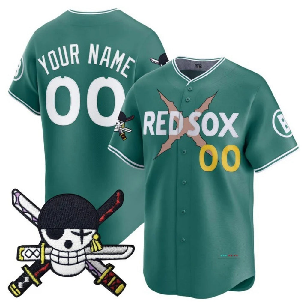 Custom Boston Red Sox x One Piece Green HeidiMiller Zoro Patch Vapor Premier Limited Jersey - Stitched