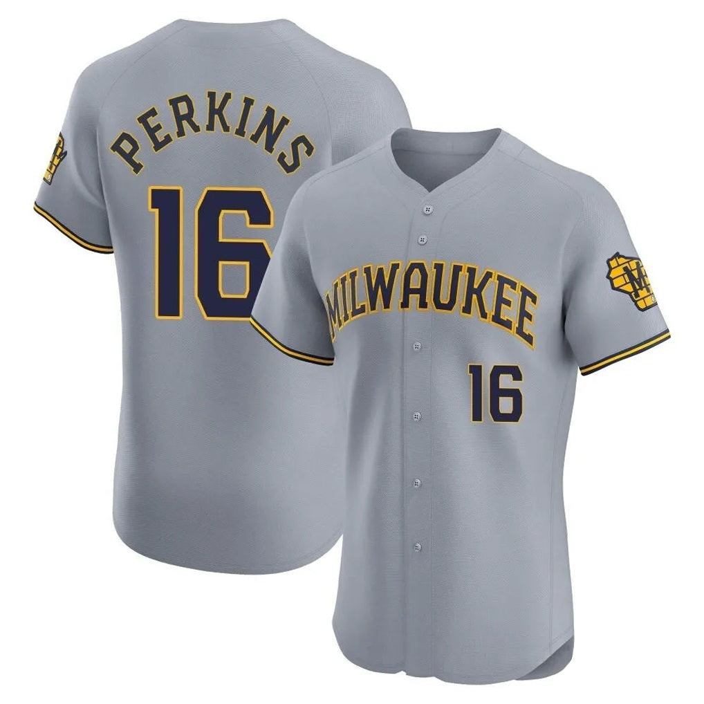 Milwaukee Brewers #16 Blake Perkins Player Gray HeidiMiller Home Limited Elite Stitched Jerseys