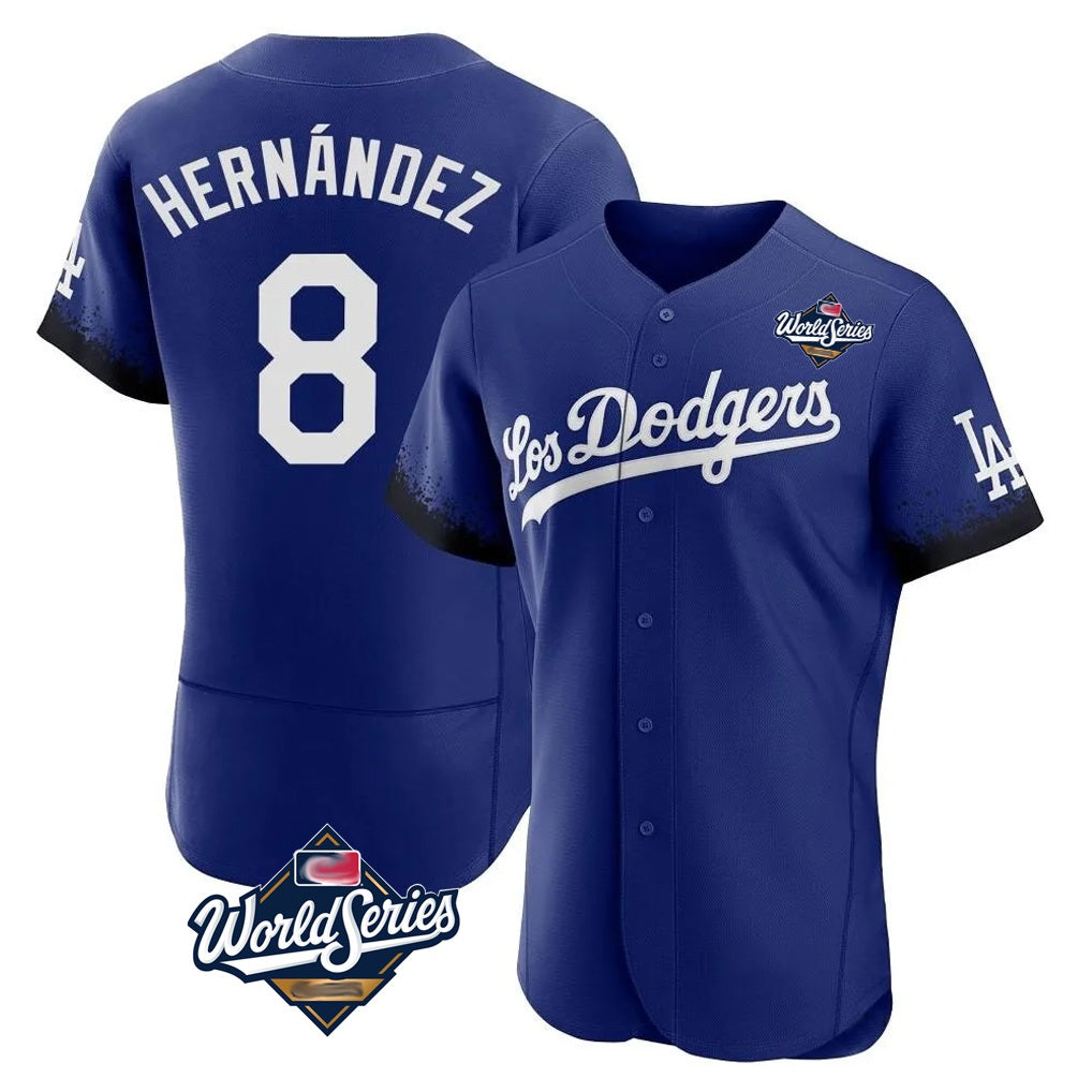 Los Angeles Dodgers #8 Enrique Hern¨¢ndez Player Royal HeidiMiller World Series City Connect Elite Home Stitched Jerseys