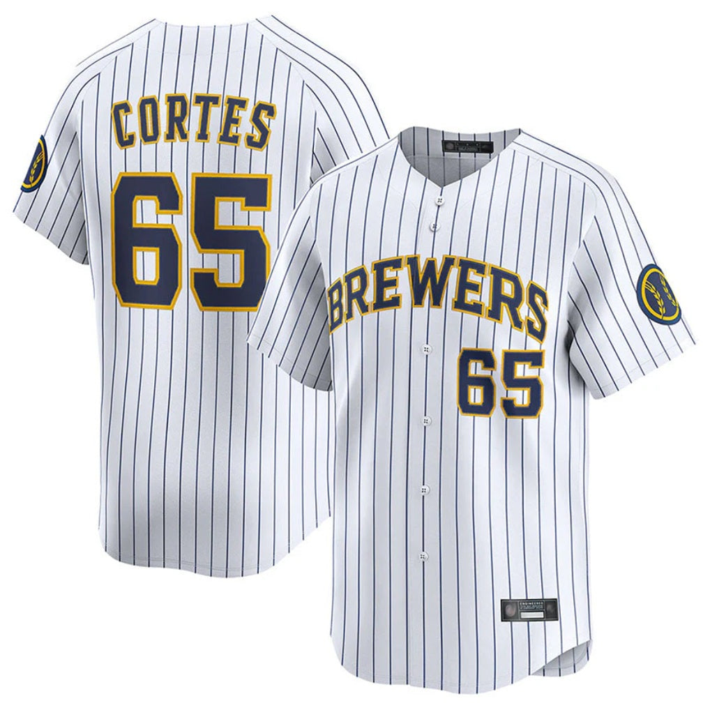 Milwaukee Brewers #65 Nestor Cortes Player White HeidiMiller Stripes Home Limited Game Stitched Jerseys