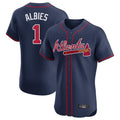 Atlanta Braves #1 Ozzie Albies Player Navy HeidiMiller Limited Elite Home Game Stitched Jerseys