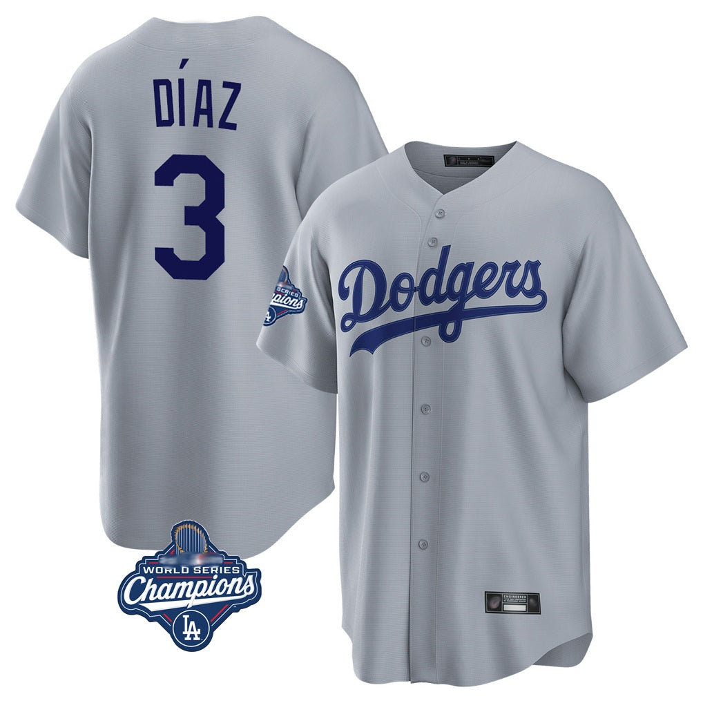 Los Angeles Dodgers #3 Edwin D¨ªaz Player Gray HeidiMiller World Series Meet Game Stitched Jerseys