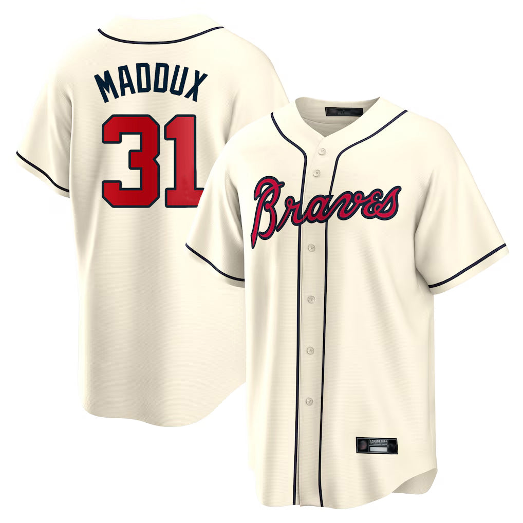 Atlanta Braves #31 Greg Maddux Player Cream HeidiMiller Home Game Stitched Jerseys
