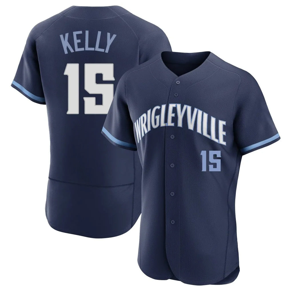 Chicago Cubs #15 Carson Kelly Player Navy HeidiMiller City Connect Limited Elite Home Stitched Jerseys