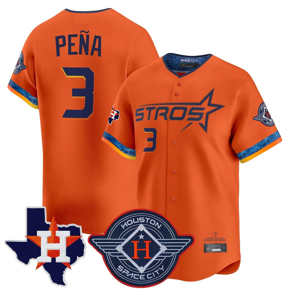 Houston Astros #3 Jeremy Pena Player Orange HeidiMiller City Connect Texas Patch Vapor Premier Limited Home Stitched Jerseys