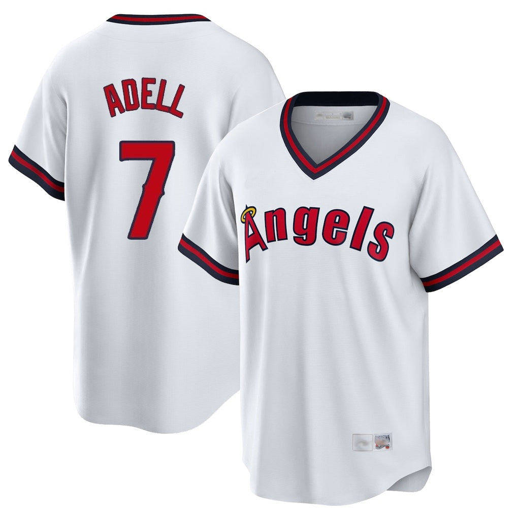 Los Angeles Angels #7 Jo Adell Player White HeidiMiller T-shirt Home Game Stitched Jerseys