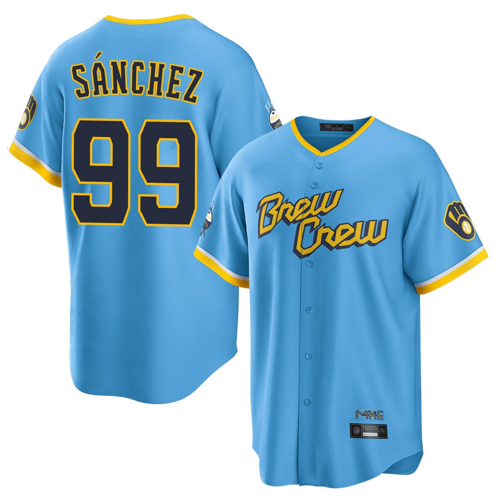Milwaukee Brewers #99 Gary Sanchez Player Light Blue HeidiMiller City Connect Home Game Stitched Jerseys