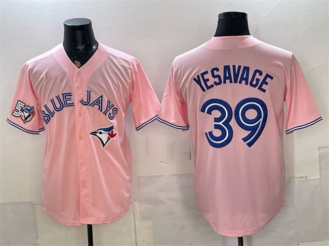 Toronto Blue Jays #39 Trey Yesavage Pink HeidiMiller 50 Seasons Patch Stitched Jersey