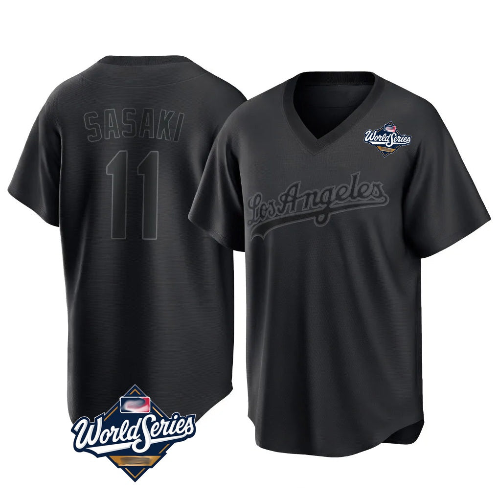 Los Angeles Dodgers #11 Roki Sasaki Player Black HeidiMiller World Series Pitch Fashion T-shirt Stitched Jerseys