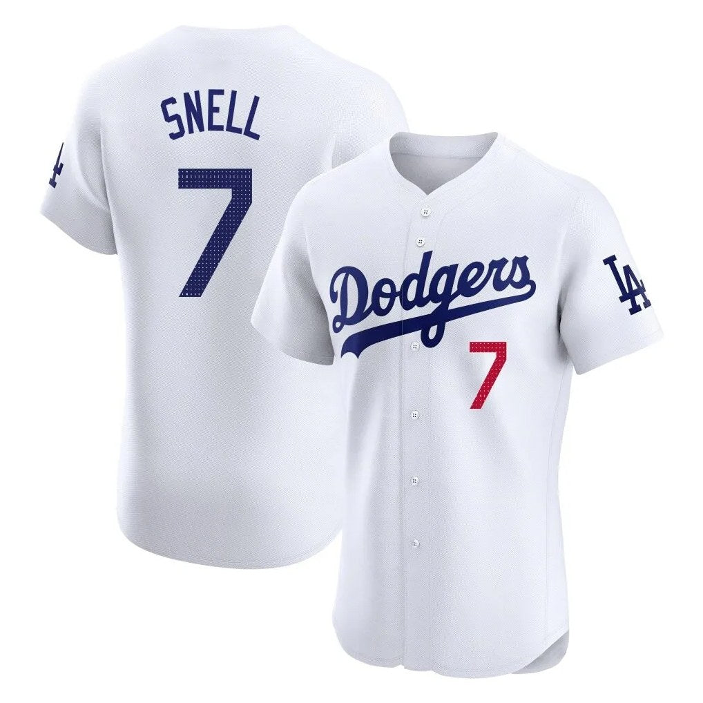 Los Angeles Dodgers #7 Blake Snell Player White HeidiMiller Limited Elite Home Stitched Jerseys