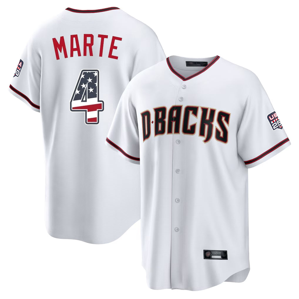 Arizona Diamondbacks #4 Ketel Marte Player White HeidiMiller USA 250 Fourth of July Home Game Stitched Jerseys