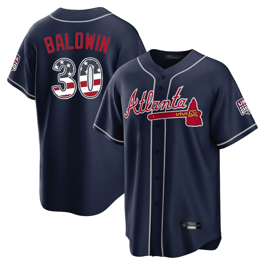 Atlanta Braves #30 Drake Baldwin Player Navy HeidiMiller USA 250 Fourth Of July Limited Home Game Stitched Jerseys