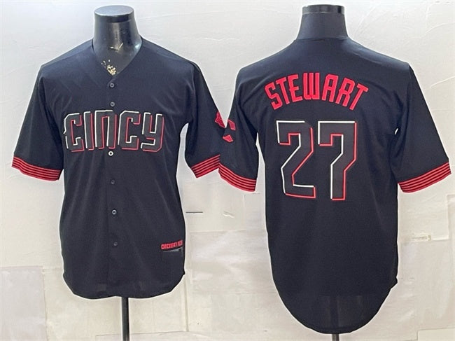 Cincinnati Reds #27 Sal Stewart Black HeidiMiller City Connect Cool Base Stitched Jersey