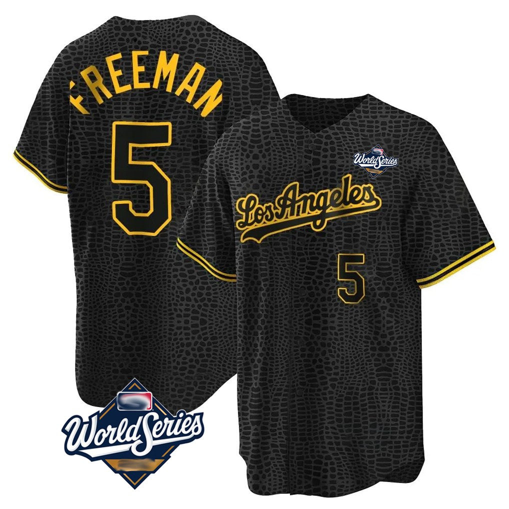 Los Angeles Dodgers #5 Freddie Freeman Player Black Gold HeidiMiller World Series Limited Home Stitched Jerseys