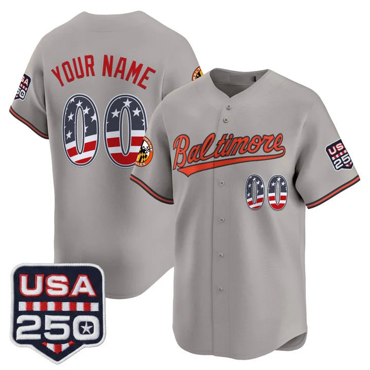 Custom Baltimore Orioles Gray HeidiMiller USA 250 Fourth of July Vapor Premier Limited Jersey - All Stitched