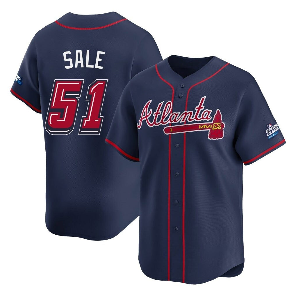 Atlanta Braves #51 Chris Sale Player Navy HeidiMiller 2025 Speedway Classic Home Game Stitched Jerseys