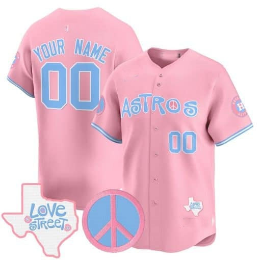 Custom Houston Astros  Love Street & Peace Sign Patch Bubblegum Pink HeidiMiller Vapor Premier Limited Jersey ¨C All Stitched