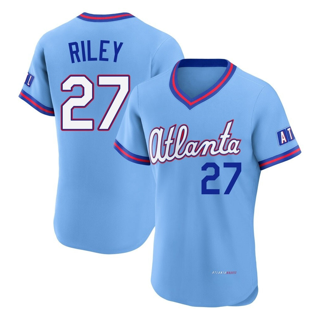 Atlanta Braves #27 Austin Riley Player Powder Blue HeidiMiller 2026 City Connect T-shirt Limited Elite Home Game Stitched Jerseys