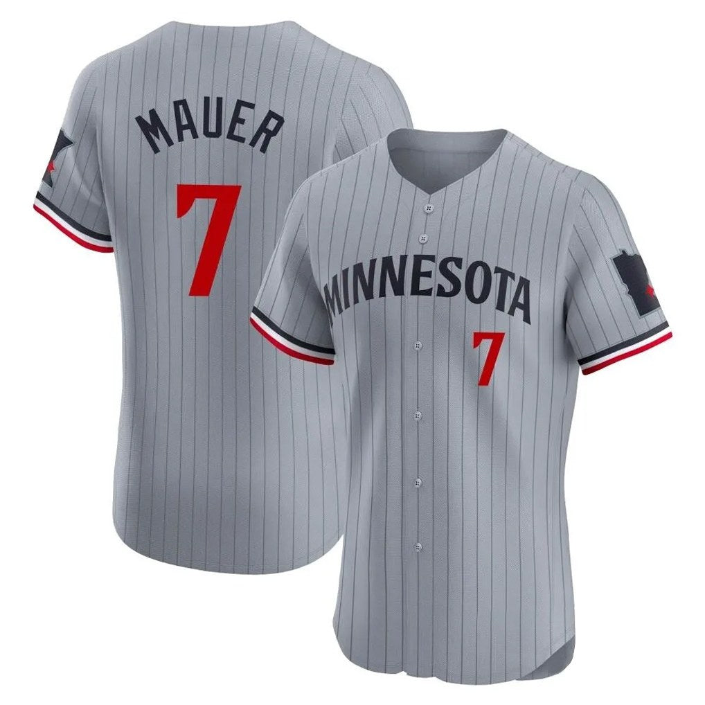 Minnesota Twins #7 Joe Mauer Player Gray HeidiMiller Home Limited Elite Stitched Jerseys