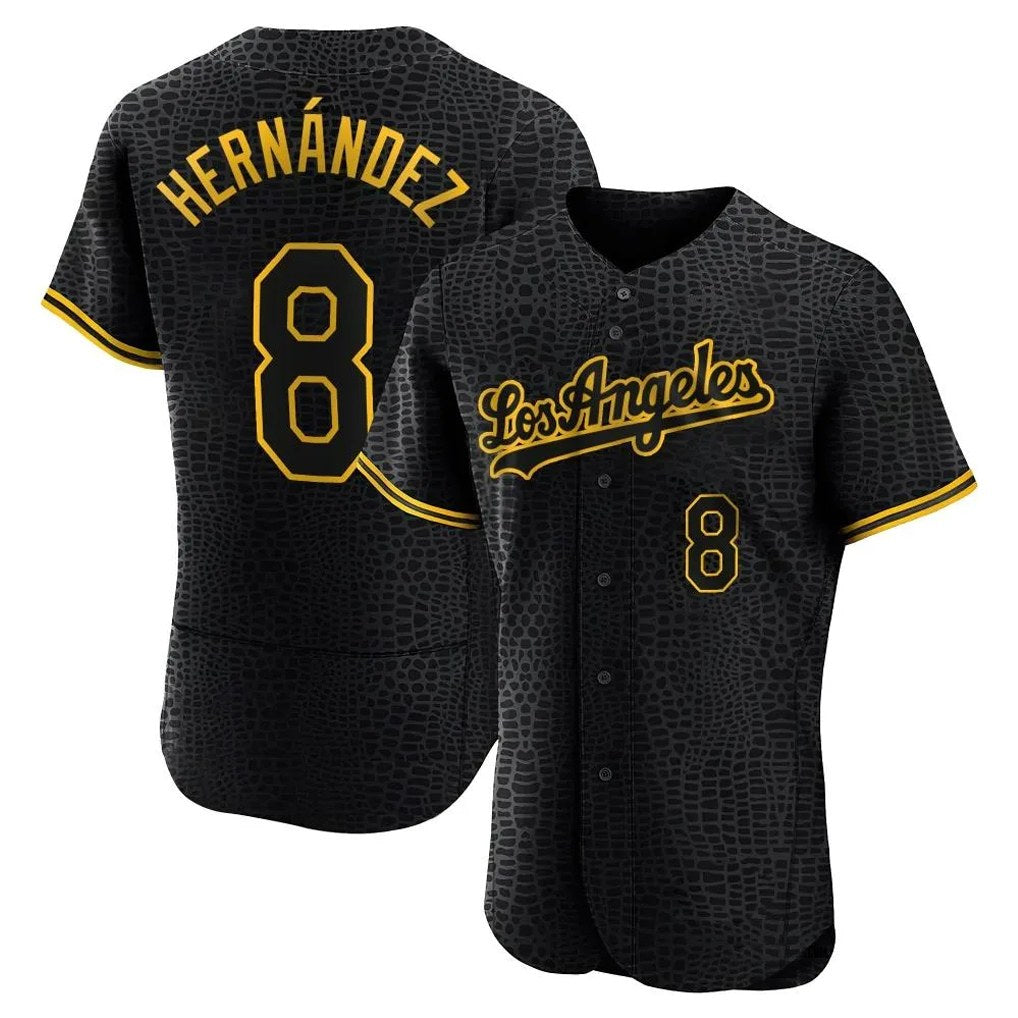 Los Angeles Dodgers #8 Enrique Hern¨¢ndez Player Black HeidiMiller Snake Skin City Limited Elite Home Stitched Jerseys