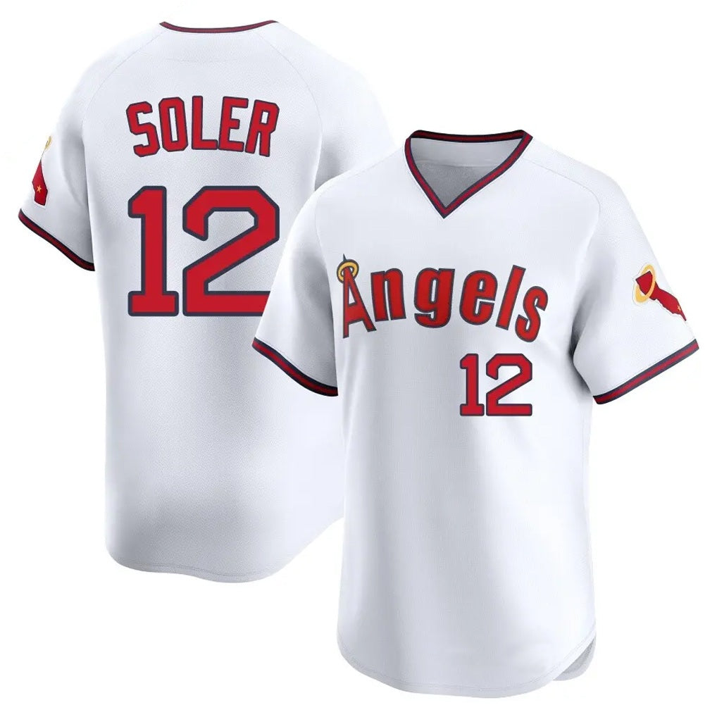 Los Angeles Angels #12 Jorge Soler Player White HeidiMiller T-shirt Home Limited Stitched Jerseys