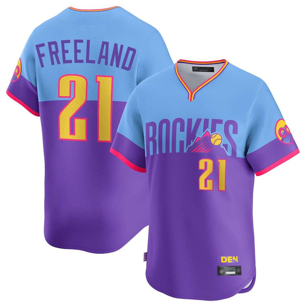 Colorado Rockies #21 Kyle Freeland Player Purple-Light Blue HeidiMiller City Connect Limited Home T-shirt Stitched Jerseys