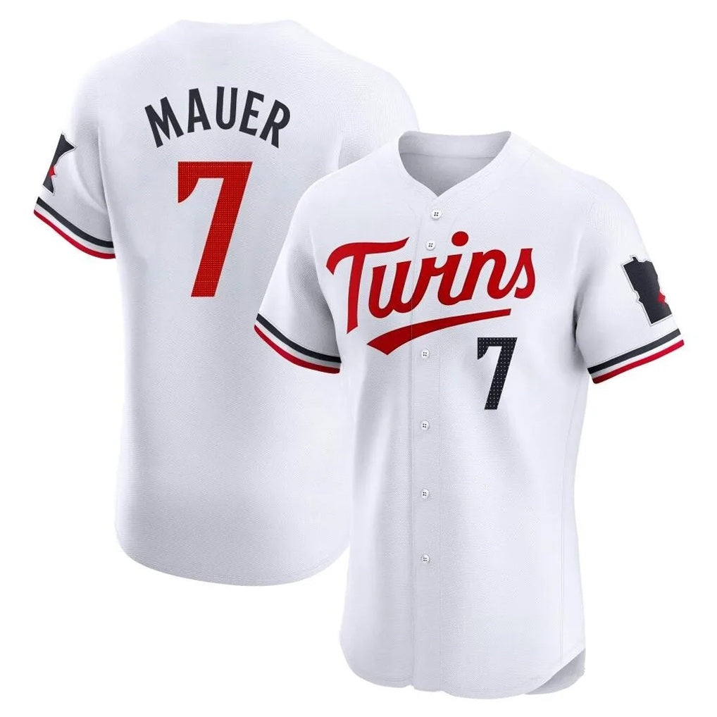 Minnesota Twins #7 Joe Mauer Player White HeidiMiller Home Limited Elite Stitched Jerseys