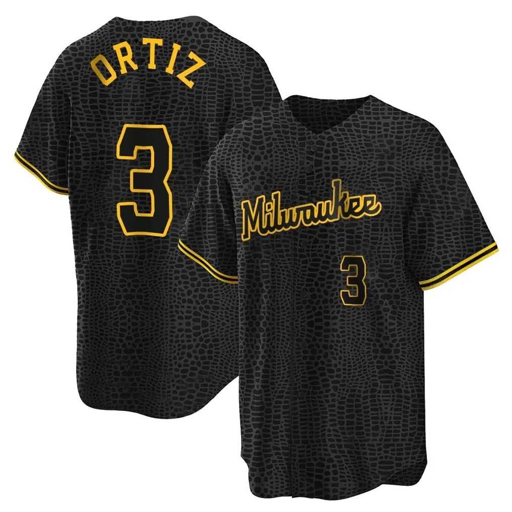 Milwaukee Brewers #3 Joey Ortiz Player Black HeidiMiller Snake Skin City Home Game Stitched Jerseys