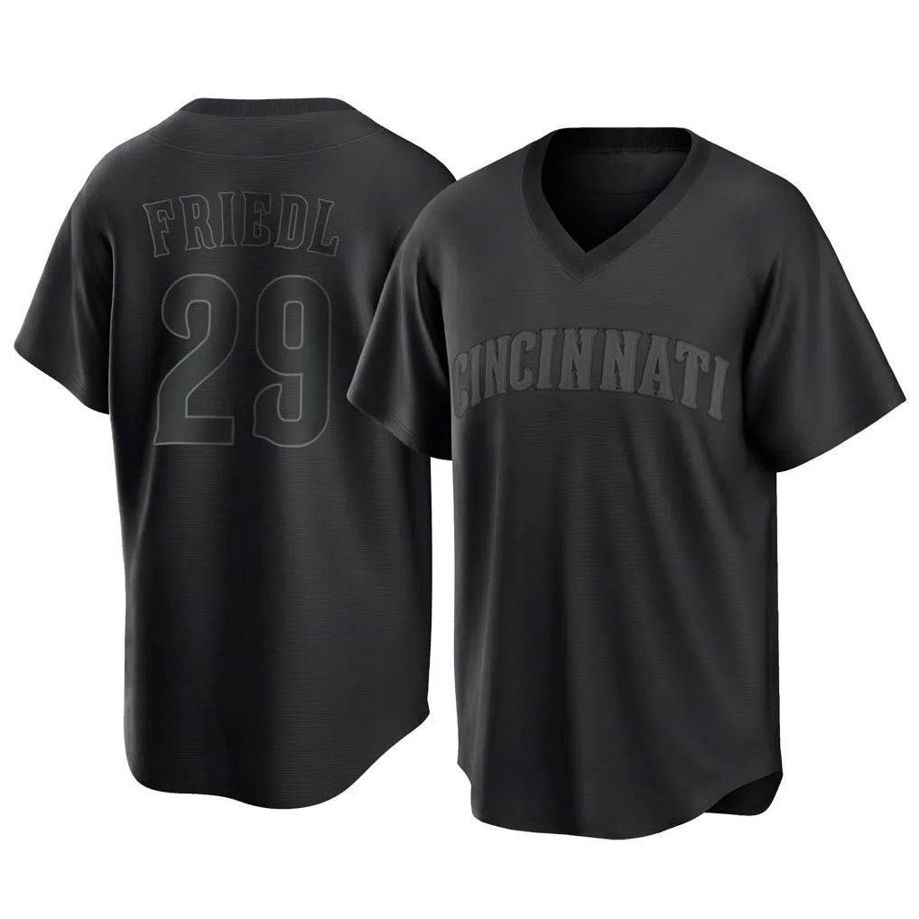 Cincinnati Reds #29 TJ Friedl Player Black HeidiMiller T-shirt Game Home Stitched Jerseys