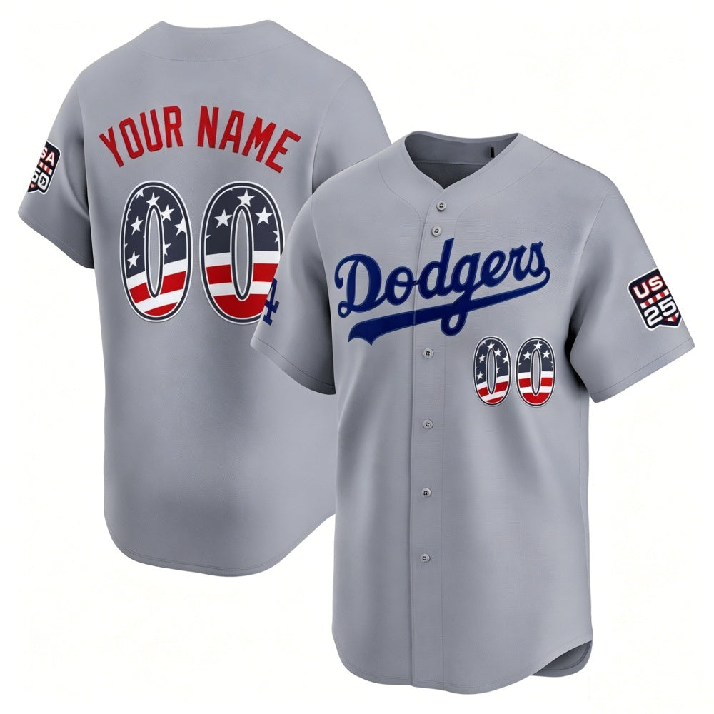 Custom Los Angeles Dodgers Gray HeidiMiller USA 250 Fourth of July Limited Stitched Jersey