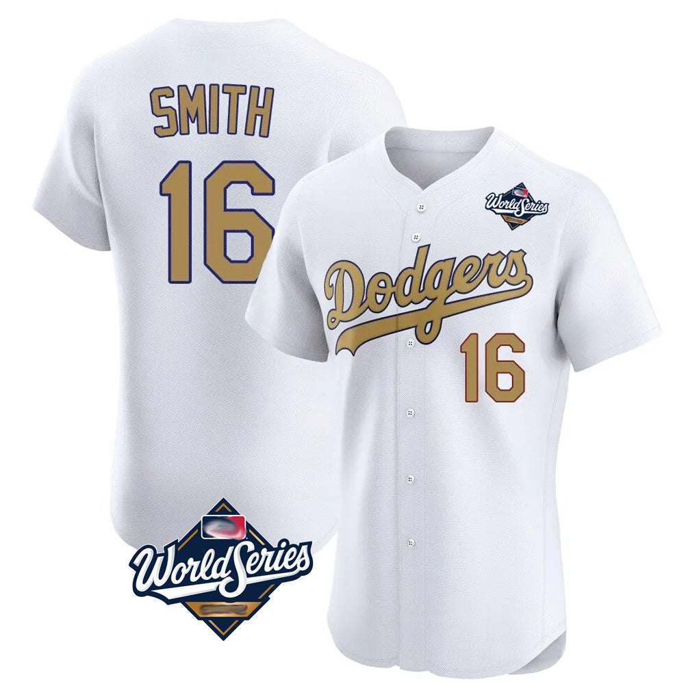 Los Angeles Dodgers #16 Will Smith Player Gold World White Gold HeidiMiller Series Limited Elite Home Stitched Jerseys