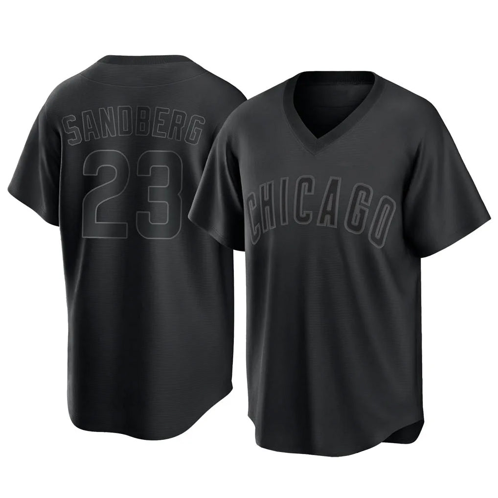 Chicago Cubs #23 Ryne Sandberg Player Black HeidiMiller T-shirt Home Game Stitched Jerseys