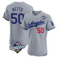 Los Angeles Dodgers #50 Mookie Betts Player Gray HeidiMiller World Series Limited Elite Home Stitched Jerseys