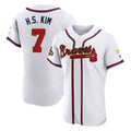Atlanta Braves #7 Ha-Seong Kim Player White Gold HeidiMiller Limited Elite Home Game Stitched Jerseys