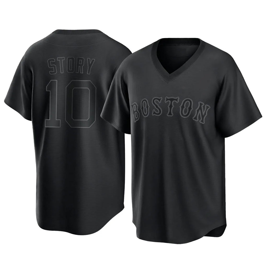Boston Red Sox #10 Trevor Story Player Black HeidiMiller T-shirt Home Game Stitched Jerseys