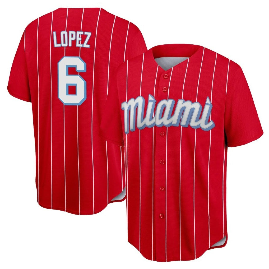 Miami Marlins #6 Otto Lopez Player Red HeidiMiller City Connect Home Game Stitched Jerseys