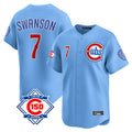 Chicago Cubs #7 Dansby Swanson Player Light Blue HeidiMiller 150th Anniversary Limited Home Stitched Jerseys