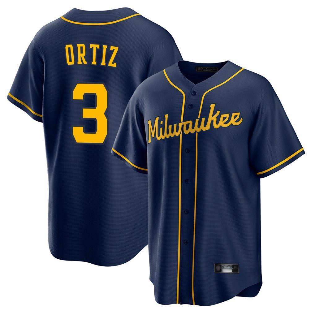 Milwaukee Brewers #3 Joey Ortiz Player Navy HeidiMiller Home Game Stitched Jerseys