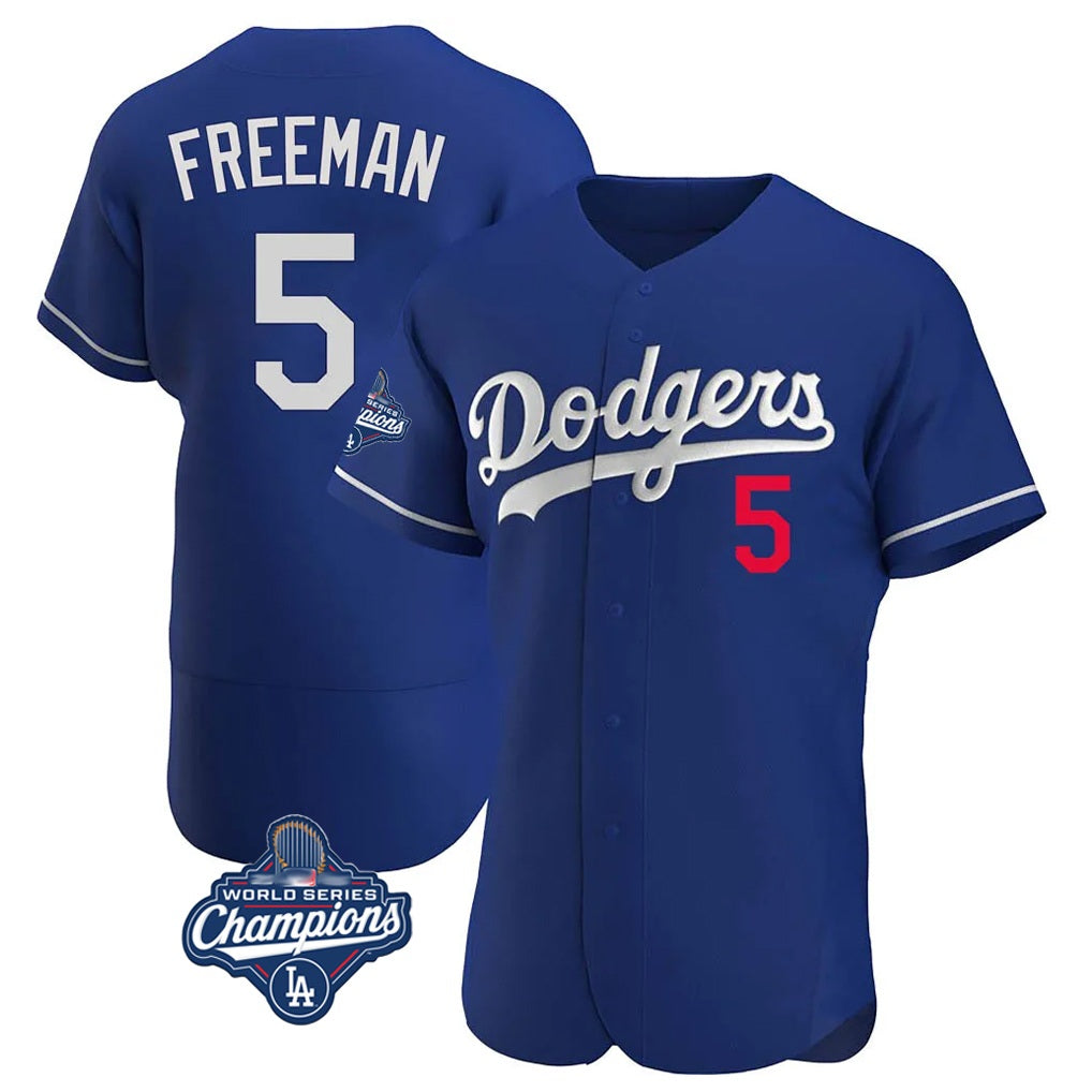 Los Angeles Dodgers #5 Freddie Freeman Player Royal HeidiMiller World Series Meet Limited Elite Home Stitched Jerseys