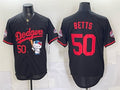 Los Angeles Dodgers #50 Mookie Betts Black HeidiMiller Hello Kitty Night 2025 World Series Champions Patch Stitched Jersey